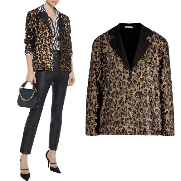 Alice + Olivia Jackets & Blazers - NWT Alice + Olivia Keir Satin-Trimmed Black and Gold Sequin Leopard Blazer